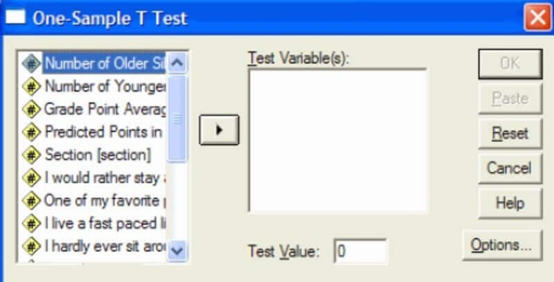 Cửa sổ One-Sample T-test