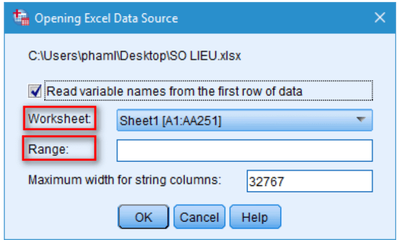 Bảng thông báo nhập liệu từ Excel
