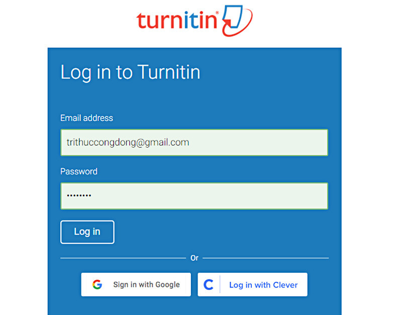 Đăng nhập vào phần mềm Turnitin bằng địa chỉ email