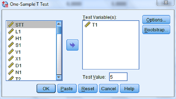 Đưa biến vào ô Test Variable(s)