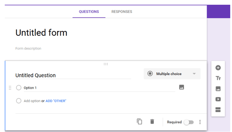 Form điền tiêu đề, tên và dạng câu hỏi trong cách làm thang đo likert trong google form 