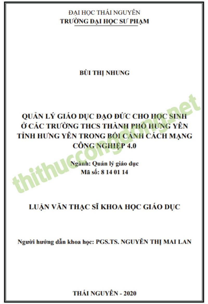 Quản lý giáo dục đạo đức cho học sinh tại THCS thành phố Hưng Yên