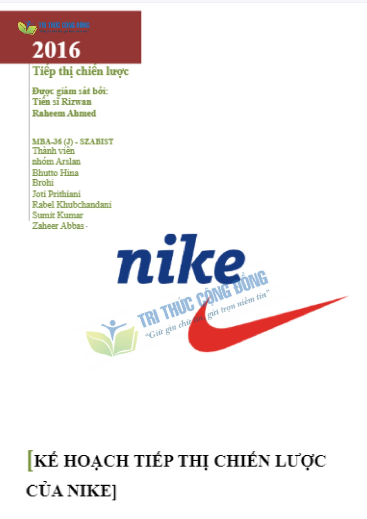Mẫu marketing template của Nike 